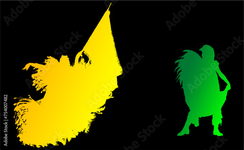 samba, baile, brasil, danza, carnaval, silueta, color, vector, pegatina, plumas, traje, ilustracion, angel, diablo	
