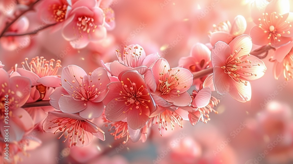 A bunch of cherry blossoms on a soft pink background A bunch of cherry blossoms on a soft pink background