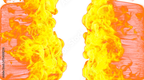 3d illustration. Tongues of flame from two sides on a white background. 