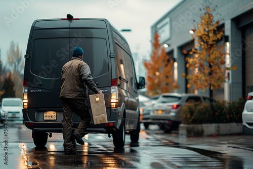 Delivery man loading van on parking lot
