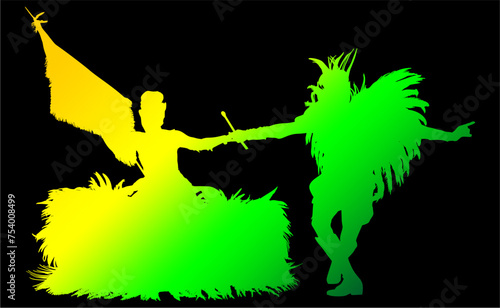 samba, baile, brasil, danza, carnaval, silueta, color, vector, pegatina, plumas, traje, ilustracion, angel, diablo	
