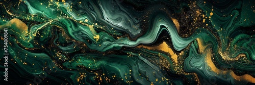 Background green gold abstract texture marble pattern liquid ink paint.