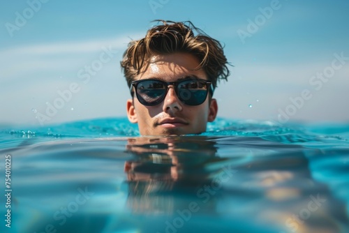 man wearing black sunglasses swimming in water during daytime © senyumanmu