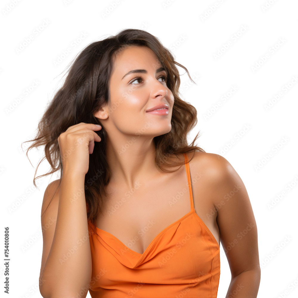 Portrait of a smiling woman with beautiful face, side view, isolated on transparent background Portrait of a smiling woman with beautiful face, side view, isolated on transparent background