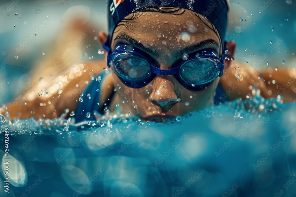 A woman athlete swimming in competition