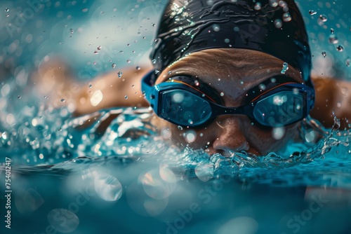 A woman athlete swimming in competition © senyumanmu