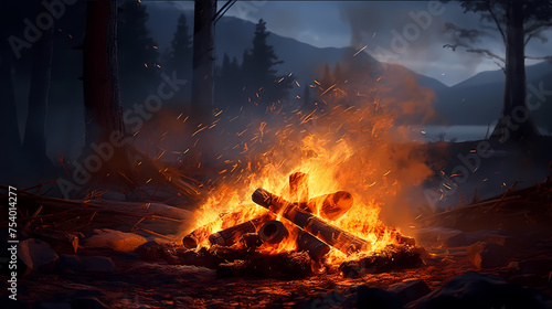 Illustration of bonfire at night