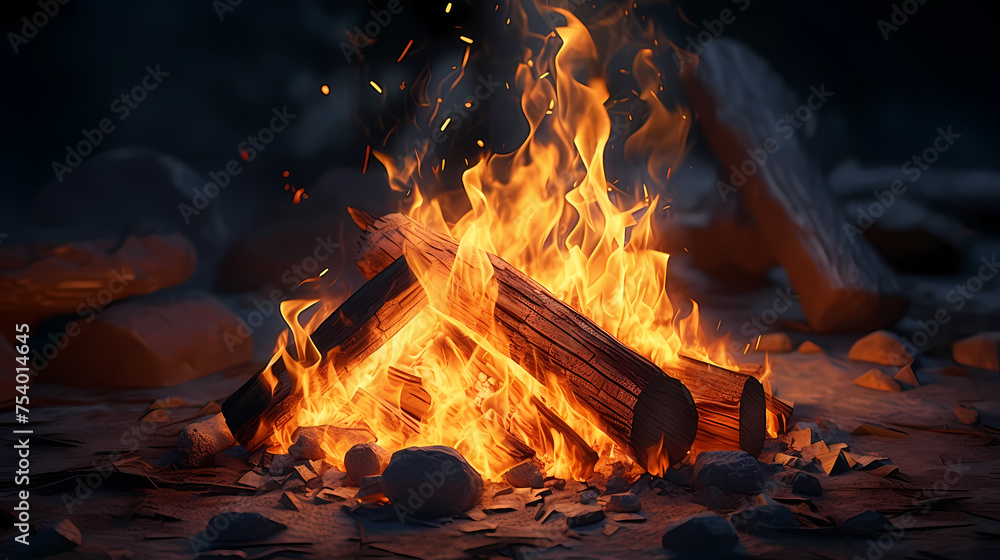 Illustration of bonfire at night Illustration of bonfire at night