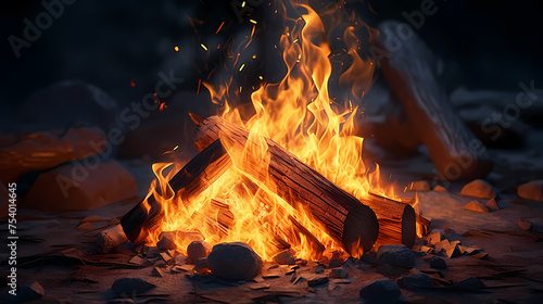 Illustration of bonfire at night