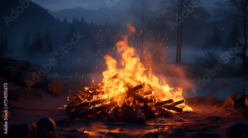 Illustration of bonfire at night