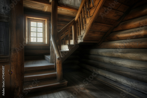Wooden staircase inside a cozy house