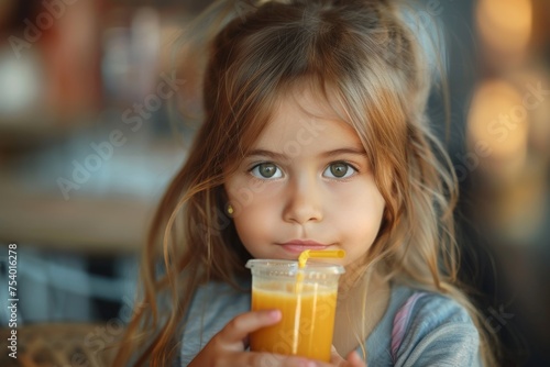 Little girl drinks a smoothie