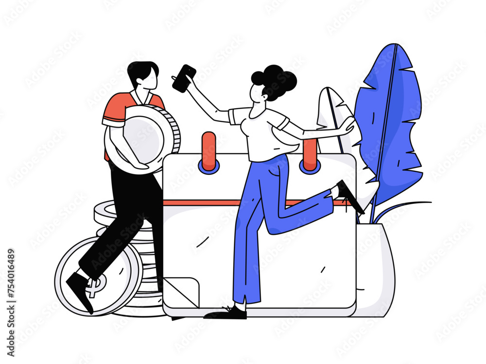 Fototapeta premium Flat vector illustration of business people operating work scene