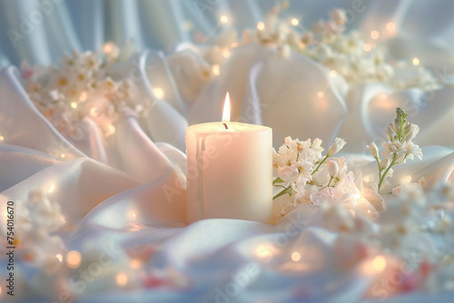 white candle with flower