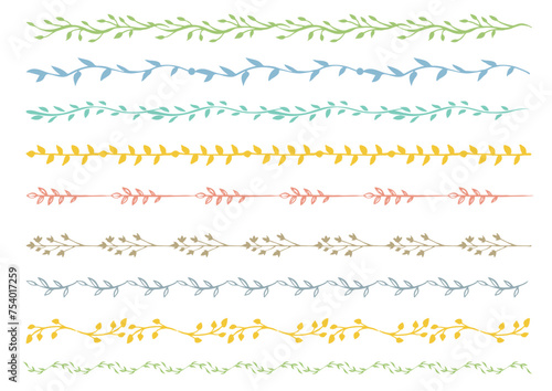 カラフルな植物の飾り罫線9点セット