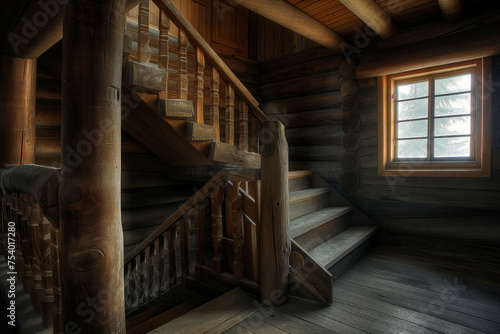 Wooden staircase inside a cozy house