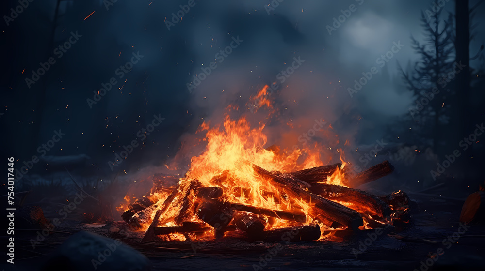 Evening outdoor nature background with campfire closeup Evening outdoor nature background with campfire closeup