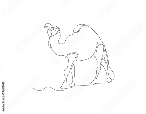 Continuous Line Drawing Of Camel. One Line Of Arabian Camel. Camel In Arabia Continuous Line Art. Editable Outline.