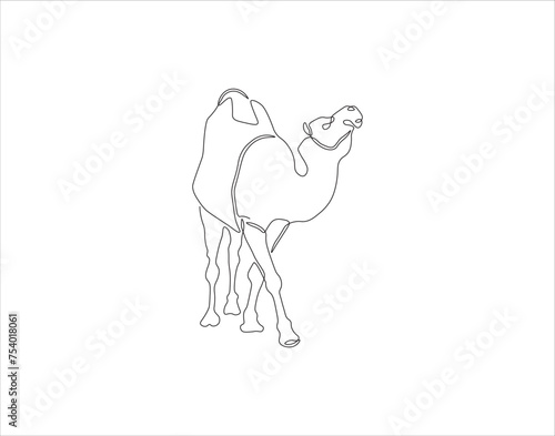 Continuous Line Drawing Of Camel. One Line Of Arabian Camel. Camel In Arabia Continuous Line Art. Editable Outline.