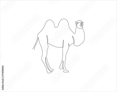 Continuous Line Drawing Of Camel. One Line Of Arabian Camel. Camel In Arabia Continuous Line Art. Editable Outline.