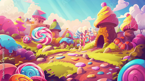 Sweet candy land Cartoon game background 