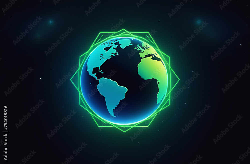 Fototapeta premium Futuristic planet Earth. Neon light. Earth Day