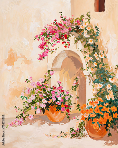 Colorful Flowers Amalfi Coast Art Painting photo