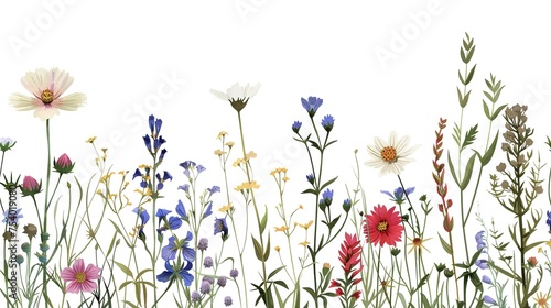 wild flowers at white background , hand drawn botanical illustration, floral background ,generative ai,  photo