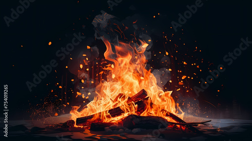 Evening outdoor nature background with campfire closeup © ma