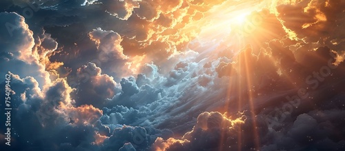 Divine Light Shining Through Heavenly Clouds, To convey a sense of divine presence, spiritual illumination, and Gods love and grace through the use