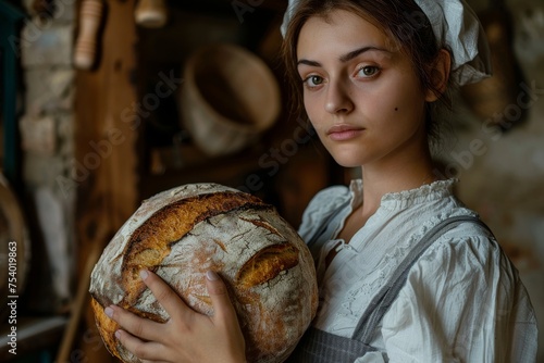 Baker Woman Holding Bread