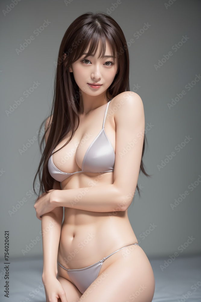 スタジオでポーズをとるビキニのアジア美人 スタジオでポーズをとるビキニのアジア美人