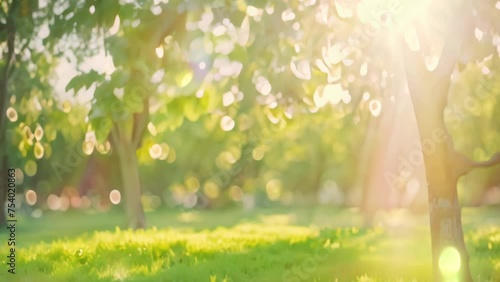 blur nature green park with sunlight abstract background photo