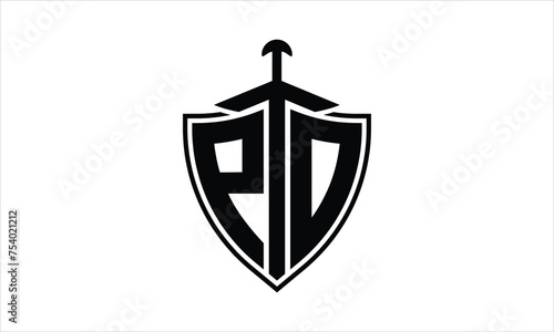 PO initial letter shield icon gaming logo design vector template. batman logo, sports logo, monogram, polygon, war game, symbol, playing logo, abstract, fighting, typography, icon, minimal, knife logo