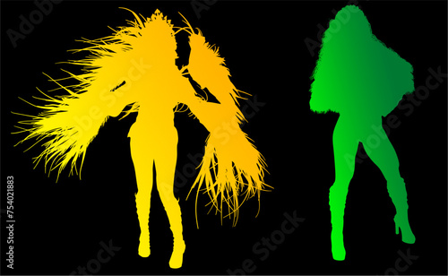 samba, baile, brasil, danza, carnaval, silueta, color, vector, pegatina, plumas, traje, ilustracion, angel, diablo	
