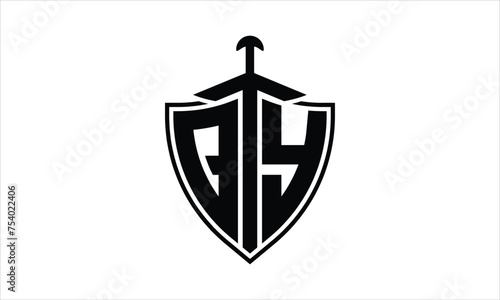 QY initial letter shield icon gaming logo design vector template. batman logo, sports logo, monogram, polygon, war game, symbol, playing logo, abstract, fighting, typography, icon, minimal, knife logo