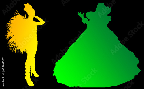 samba, baile, brasil, danza, carnaval, silueta, color, vector, pegatina, plumas, traje, ilustracion, angel, diablo	
