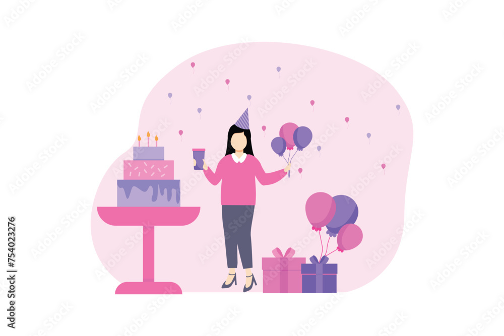 Fototapeta premium Birthday Party Flat Illustration Design