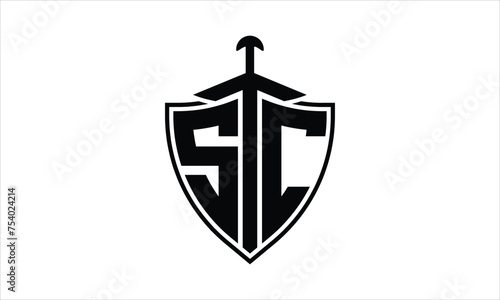SC initial letter shield icon gaming logo design vector template. batman logo, sports logo, monogram, polygon, war game, symbol, playing logo, abstract, fighting, typography, icon, minimal, knife logo