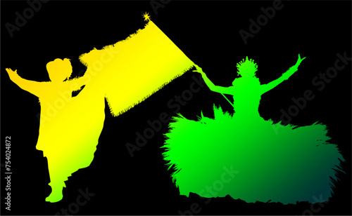 samba, baile, brasil, danza, carnaval, silueta, color, vector, pegatina, plumas, traje, ilustracion, angel, diablo	
