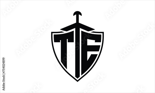 TE initial letter shield icon gaming logo design vector template. batman logo, sports logo, monogram, polygon, war game, symbol, playing logo, abstract, fighting, typography, icon, minimal, knife logo