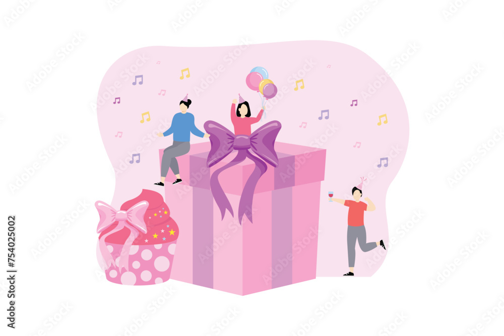 Fototapeta premium Birthday Party Flat Illustration Design