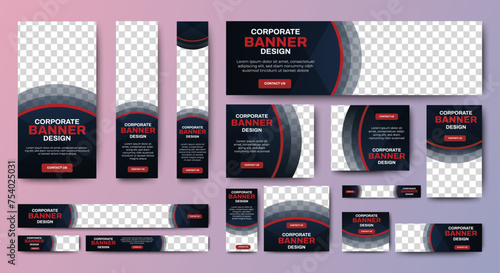 Set of Red Web advertising banner template design. Modern web layout set with standard size. vector © ahmad