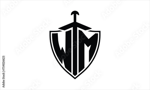 WM initial letter shield icon gaming logo design vector template. batman logo, sports logo, monogram, polygon, war game, symbol, playing logo, abstract, fighting, typography, icon, minimal, knife logo