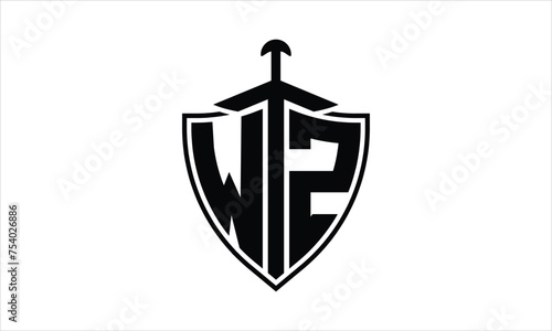 WZ initial letter shield icon gaming logo design vector template. batman logo, sports logo, monogram, polygon, war game, symbol, playing logo, abstract, fighting, typography, icon, minimal, knife logo