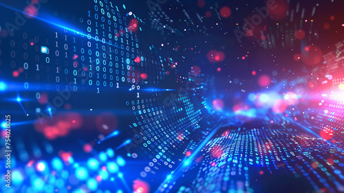 A dynamic representation of a digital data stream this image features an abstract pattern of glowing binary code conveying the continuous flow and speed of information in the digital age