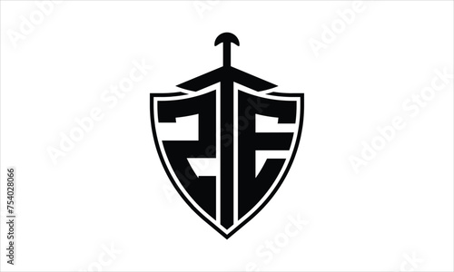 ZE initial letter shield icon gaming logo design vector template. batman logo, sports logo, monogram, polygon, war game, symbol, playing logo, abstract, fighting, typography, icon, minimal, knife logo