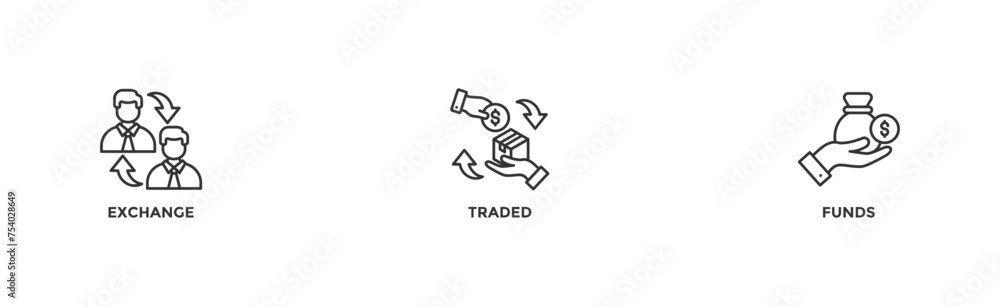 ETF banner web icon vector illustration concept Exchange Traded Funds Stock Market Investment with icon of money, cash flow, trading, transaction, bank, accounting, and growth	