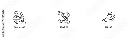 ETF banner web icon vector illustration concept Exchange Traded Funds Stock Market Investment with icon of money, cash flow, trading, transaction, bank, accounting, and growth	