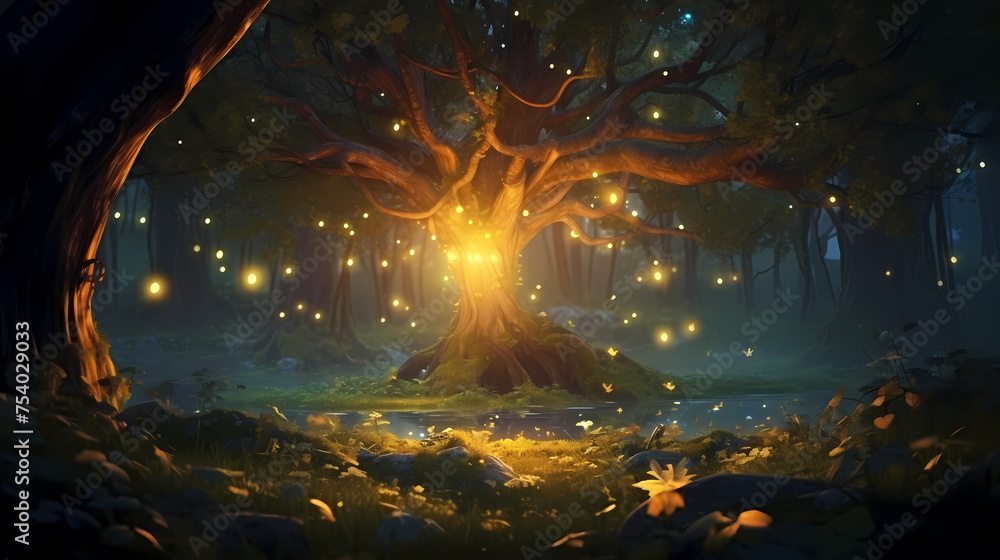Obraz premium Mysterious forest, glowing trees